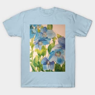 Blue poppies watercolour painting T-Shirt